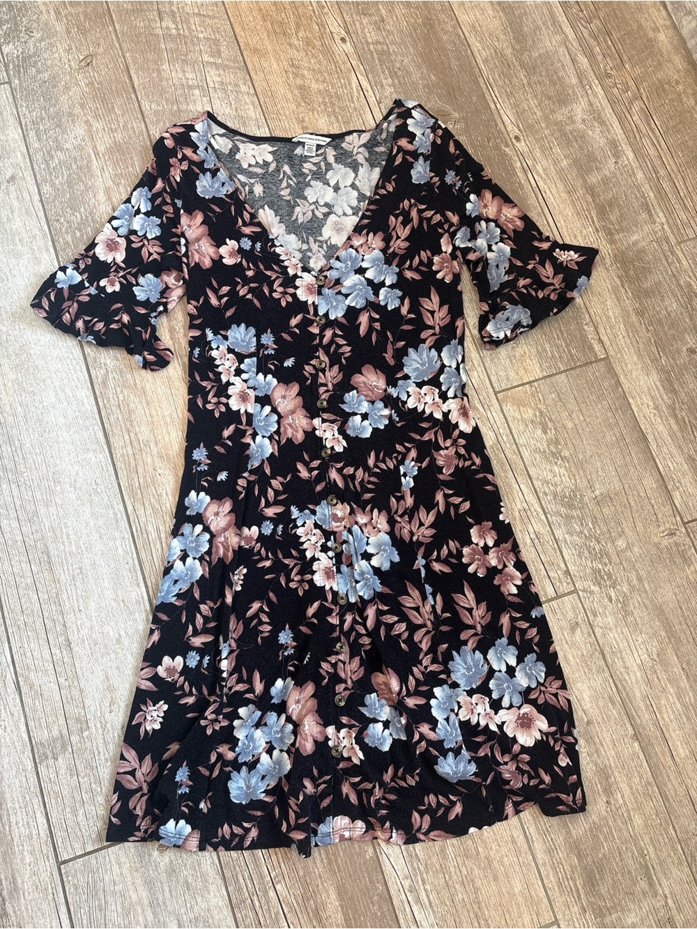 American Eagle Outfitters Black Mini Dress with Blue & Pink Floral Print